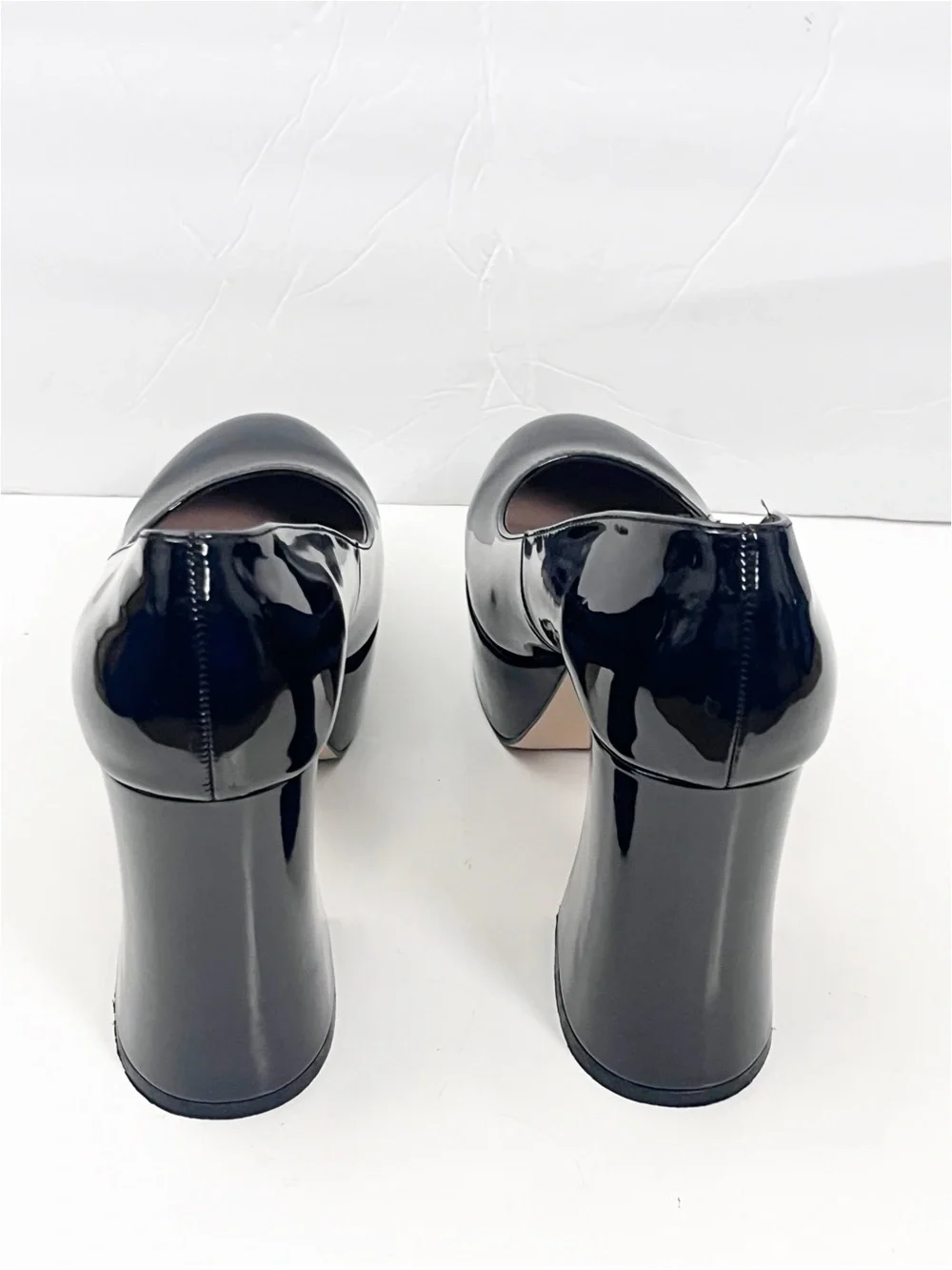 LULUS Joanah Black Patent Leather Round Toe Chunky Platform Block Heels Size 9
